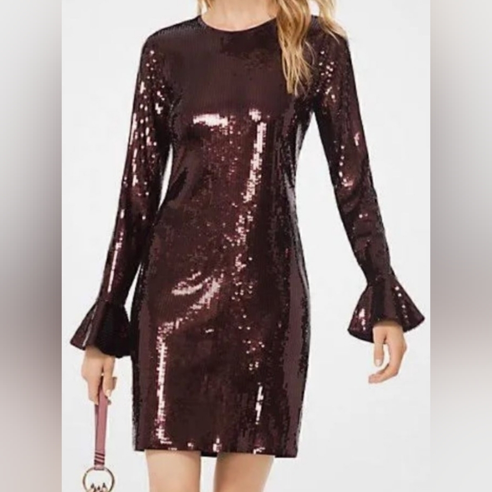 Michael Michael Kors Elegant Brown Liquid Sequin Dress Size XS